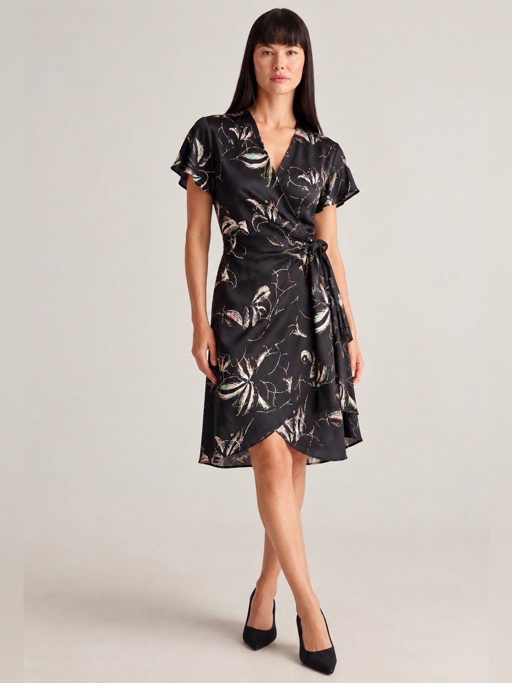 Babaton Wallace Black Floral Wrap Dress